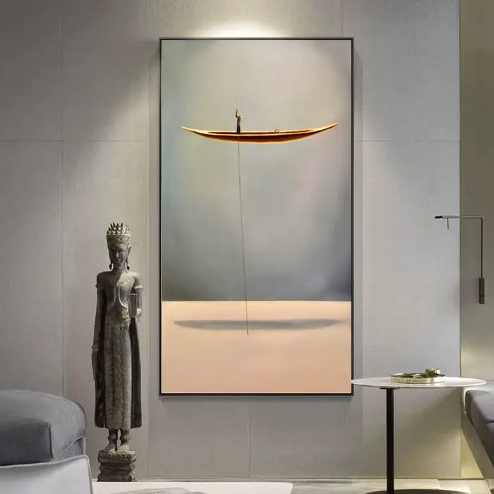 Peinture sur toile abstraite de bateau doré