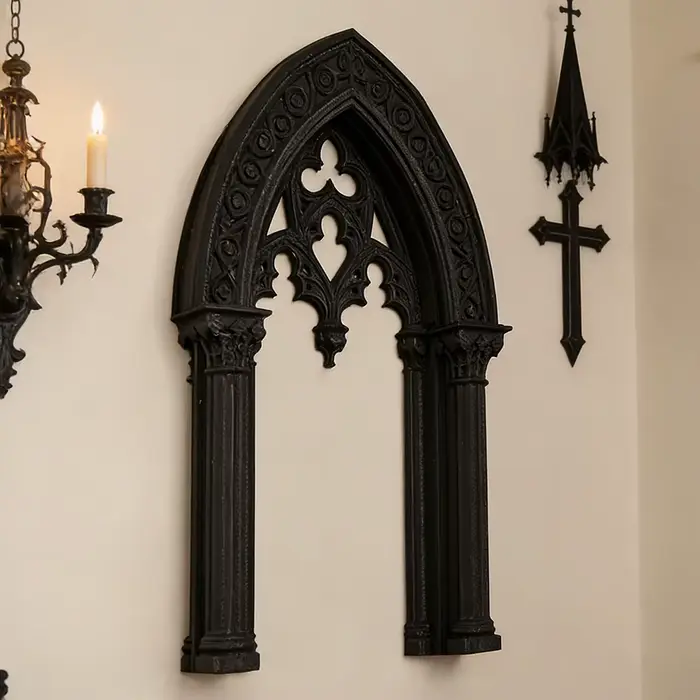 Cadre décoratif mural en arche double colonne de style gothique transfrontalier pour décoration murale d'intérieur