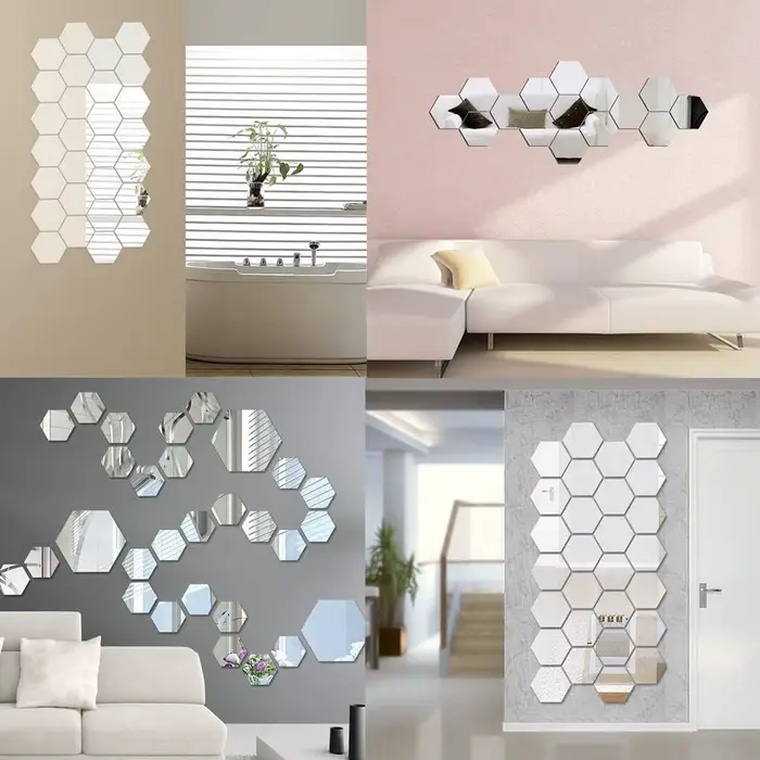 Autocollant mural miroir hexagonal 3D