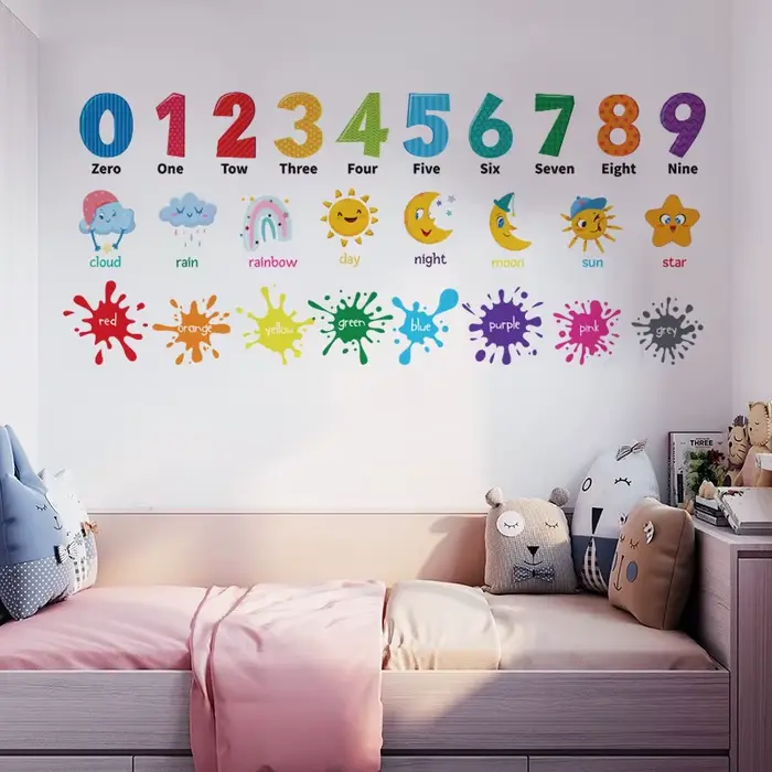 Autocollant mural numéro 3d pour chambre d'enfants