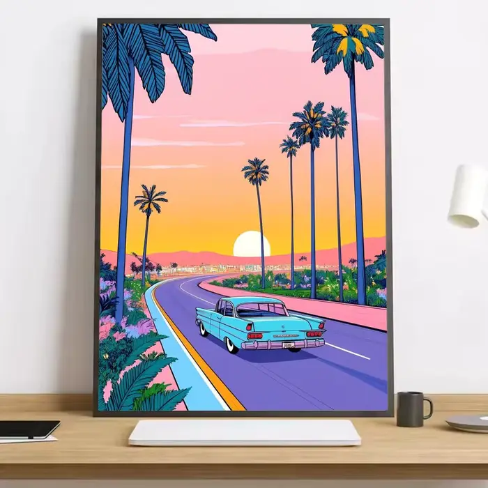Hiroshi Nagai Vaporwave japon plage peinture calligraphie HD toile affiche salon chambre bar décorat