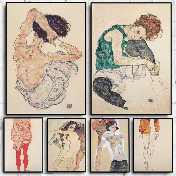 Affiche imprimée de Portrait de figurine nue Vintage