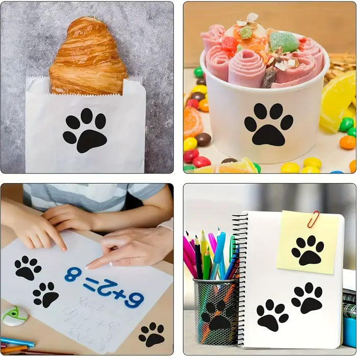 500 autocollants transparents imprimés de pattes – étiquettes décoratives auto-adhésives solides pour animaux de