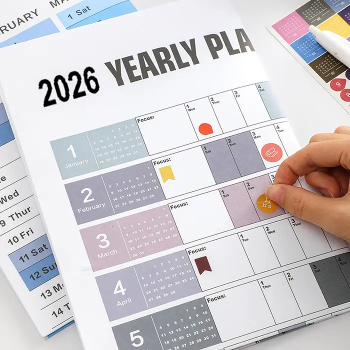 Affiche de calendrier mural annuel 2026 avec autocollants