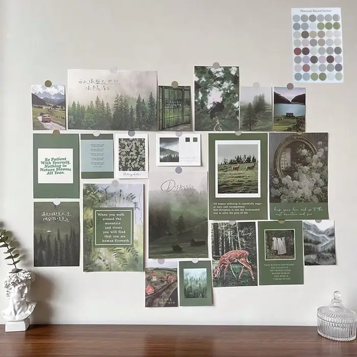 20 pièces de décoration murale pour chambre, décor mural paysager vert naturel, ensemble d'autocolla