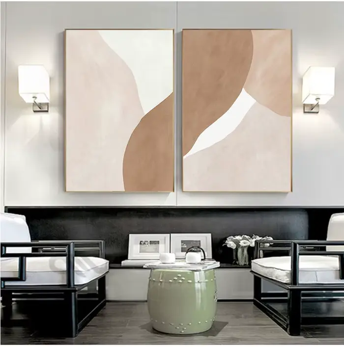 Toile moderne géométrique Beige marron abstraite