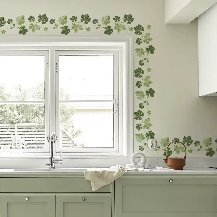 Autocollants muraux de plinthe motif feuille de vigne verte pour chambre et salon, décoration d'angl