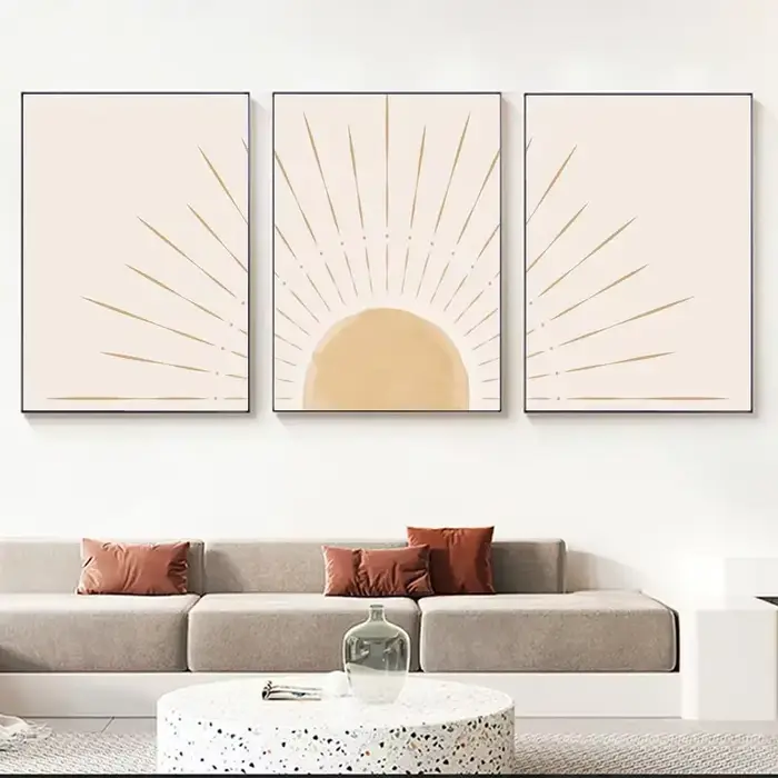 Boho Art mural soleil jaune montant sur l'horizon Illustrations naturelles géométriques ligne d'art mur affiches et impression modernes du milieu du siècle