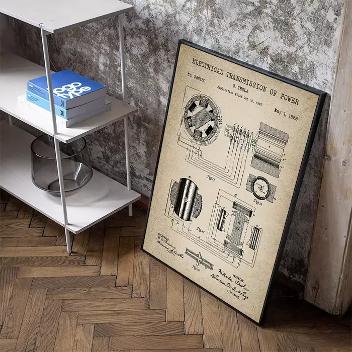 Affiches de brevet électrique Tesla Vintage, imprimés sur toile, peinture murale, image d'art pour bureau, décoration de maison, cadeau d'ingénieur électrique