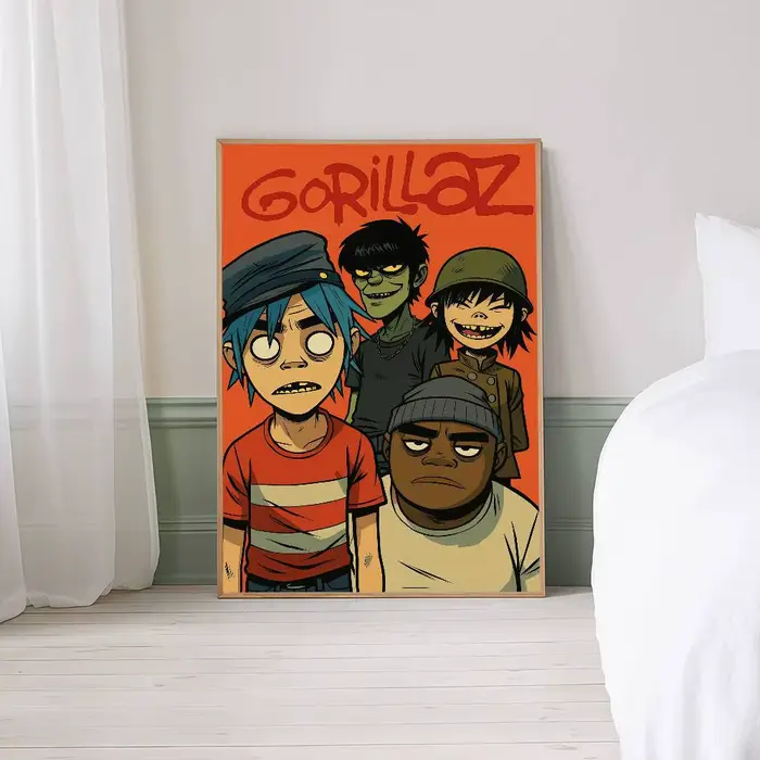 Affiche d'art auto-adhésive de groupe de Rock de dessin animé virtuel Gorillaz, affiches rétro d'art