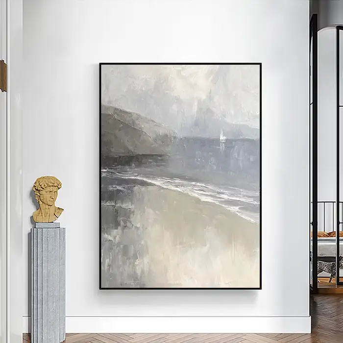 Peinture à l'huile sur toile grise jaune