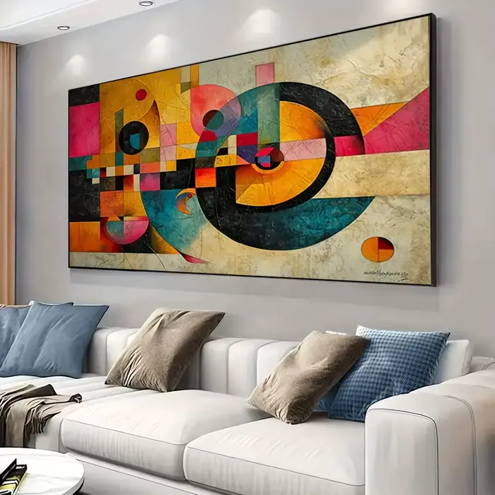 Grande toile d'art abstrait moderne – Conception géométrique vibrante avec un thème d'esprit tourbillonnant
