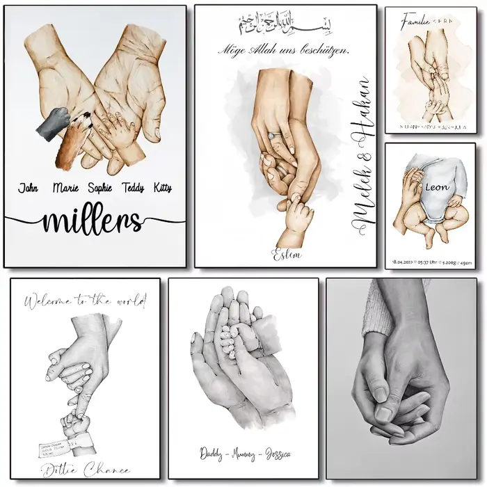 Affiche d'art abstrait mains familiales