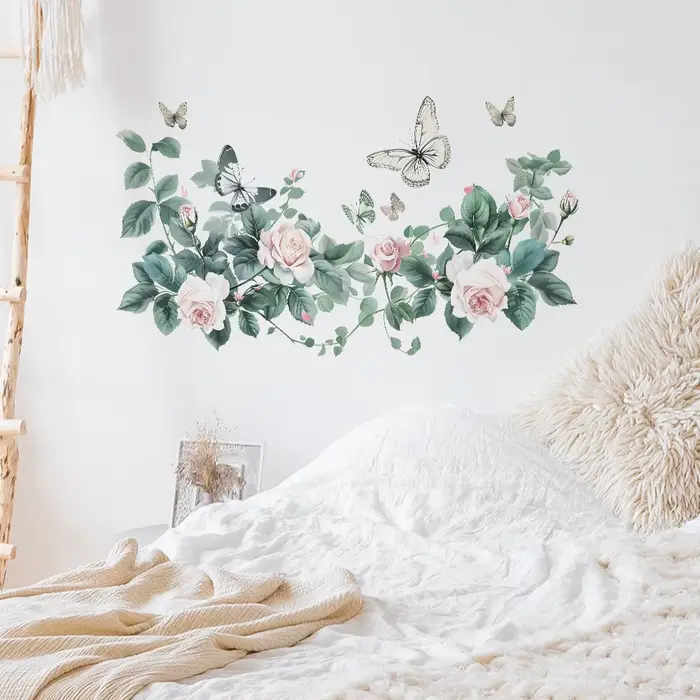 Autocollant mural de plantes vertes et de fleurs