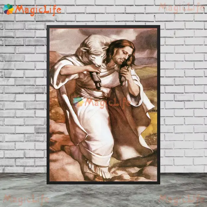 Peinture sur toile avec apogâts croisés, BEREGRINE, BERGER, JONAH, LA Baleine, JÉSUS, décoration mur