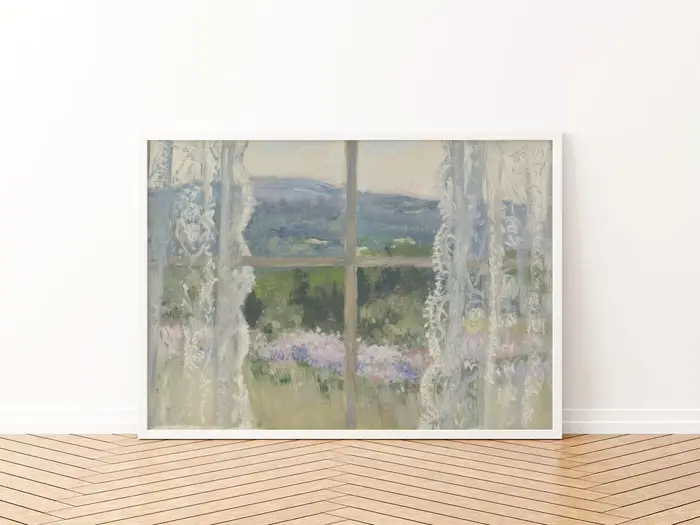 Tableau mural en dentelle avec vue sur une prairie - Impressionniste rêveuse d'une fenêtre surplombant