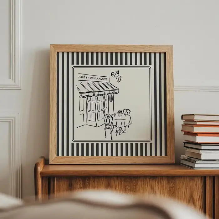 Superbe impression murale de café parisien – Illustration minimaliste au trait d'un classique «
