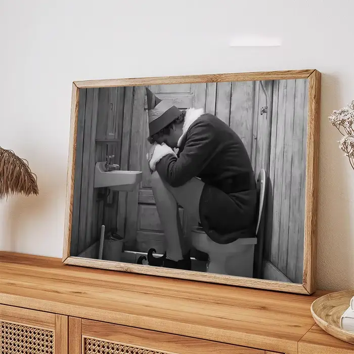 Scènes de film drôles, série d'art de salle de bains, affiche imprimée sur toile noire et blanche, images murales de maison, décor de toilettes moderne