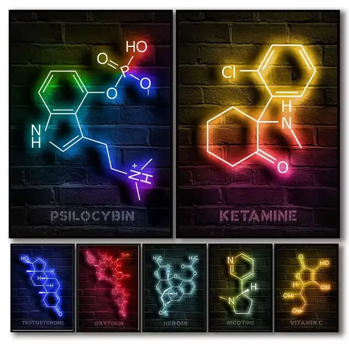 Affiche néon de molécules de laboratoire de chimie moderne
