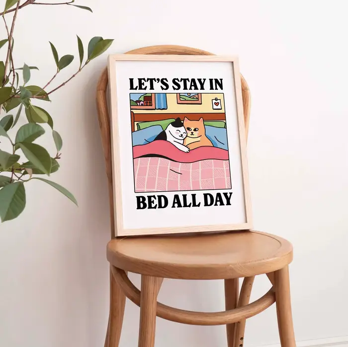 Dessin animé moderne couché confortablement dans le lit mur Art imprime toile peinture affiche photo pour salon chambre décor à la maison cadeau