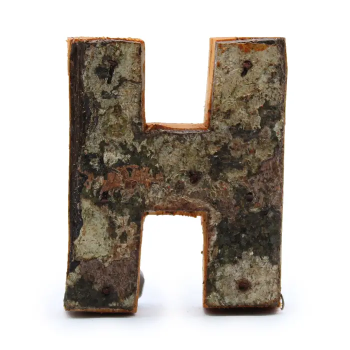 Rustic Bark Letter - H - 7cm