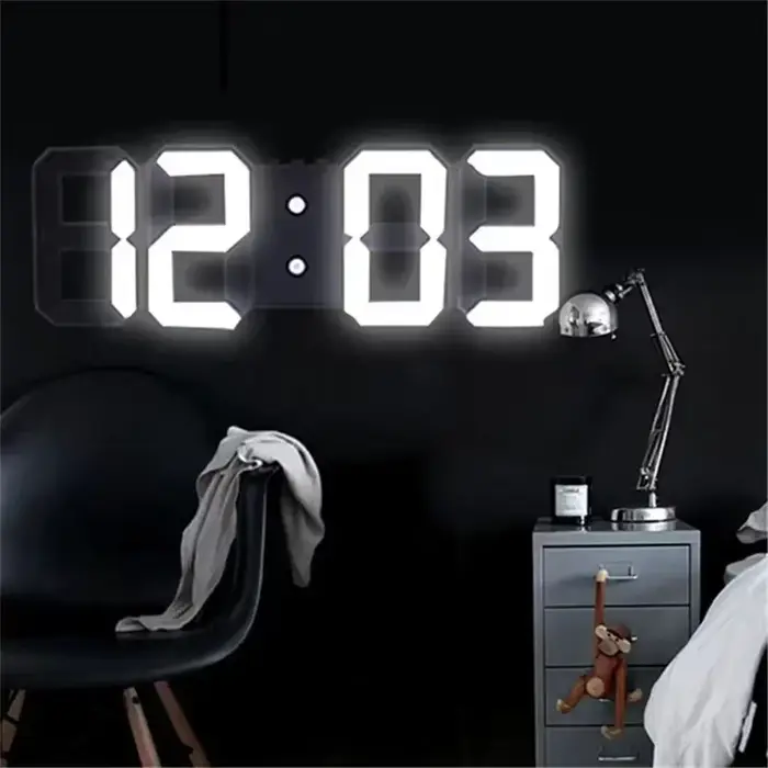 Horloge murale numérique LED 3D avec affichage lumineux