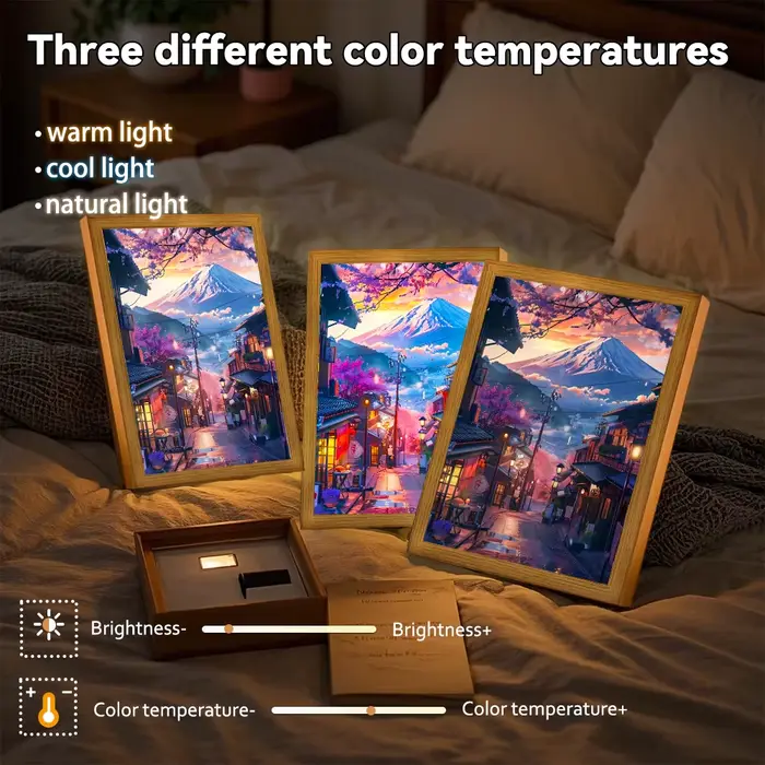 Asian Tokyo and Eastern Cities Pretty Cityscape Painting Photo Frame LED Bedside Light for Home Office Perfect Gift for Traveler