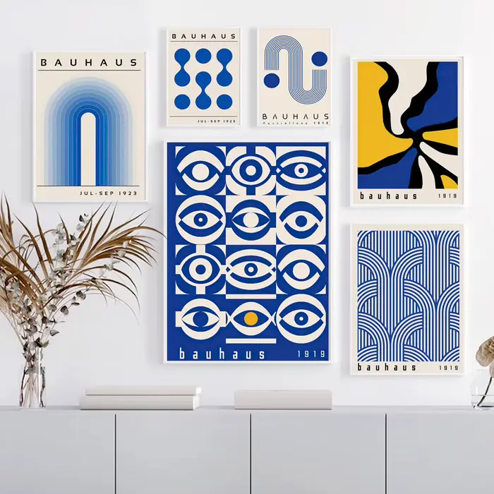 Toile de peintures Bauhaus bleues modernes du milieu du siècle