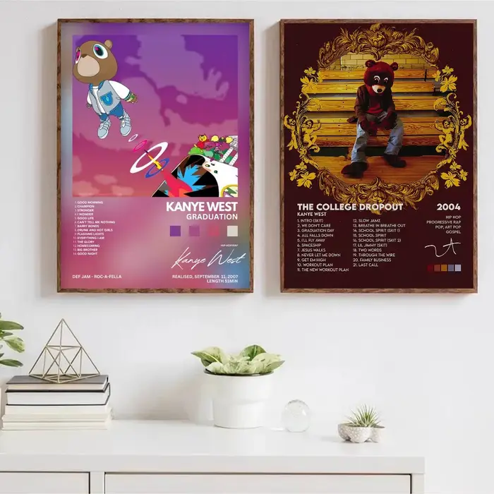 Affiche de Chanteur de Hip Hop Pop Kanye West, Autocollant en Papier Imperméable, Auto-Adhésif, Décoration Murale pour Café, Bar et Chambre