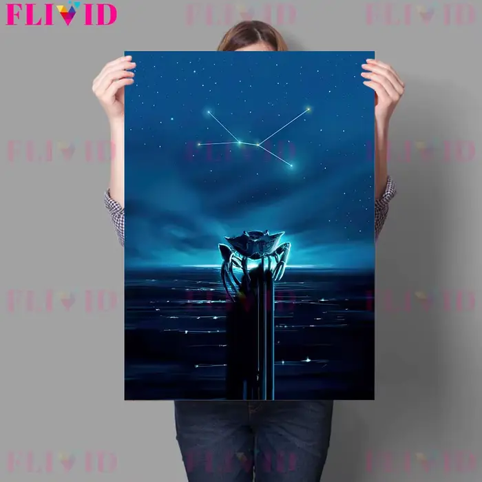 Affiche d'art d'astrologie bleue de signes du zodiaque et impression de douze Constellations
