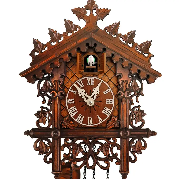 Horloge à coucou en bois antique, horloge murale à piles, carillon de cuisine