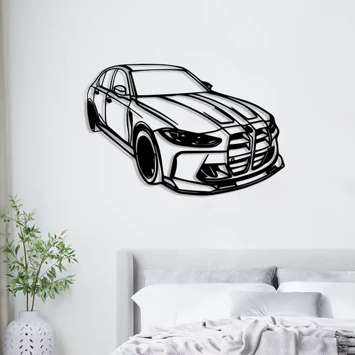 Décoration murale en métal de voiture de luxe moderne - Design élégant en fer noir avec accents rouges