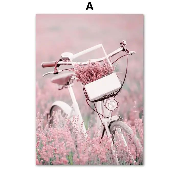 Toile imprimée d'art mural de vélo, pivoine rose, fleur de cerisier, affiches de peinture pour salon