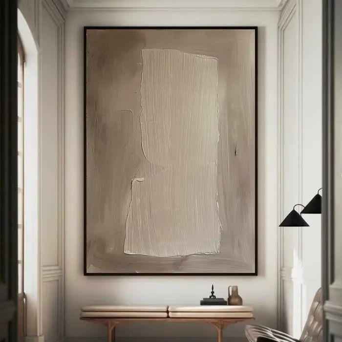 Peinture Wabi-Sabi faite à la main, art mural, grande peinture abstraite minimaliste marron sur toil