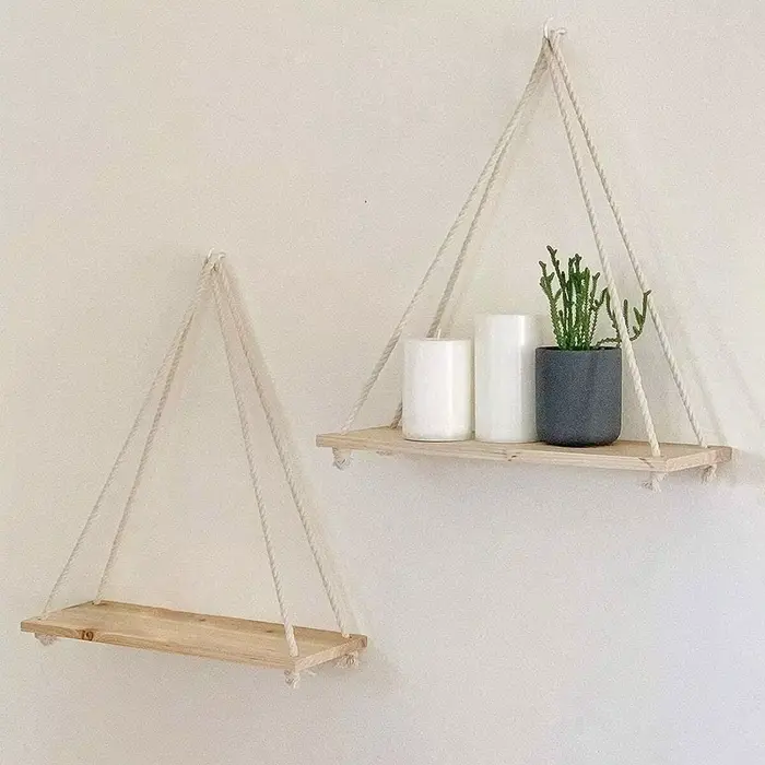 Étagère Murale Flottante en Corde de Chanvre, Balançoire en Bois, Décoration de Jardin, Maison, Salo