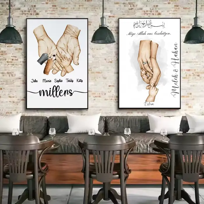Affiche d'art abstrait mains familiales