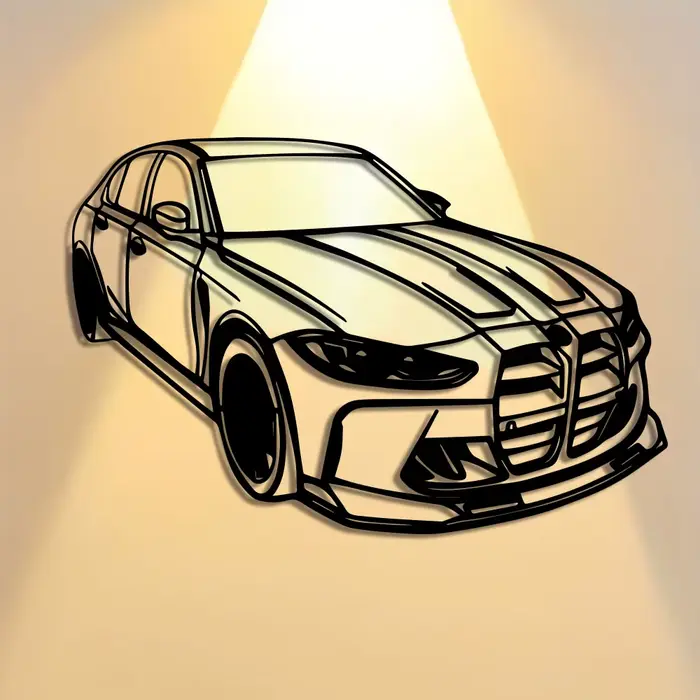 Décoration murale en métal de voiture de luxe moderne - Design élégant en fer noir avec accents rouges