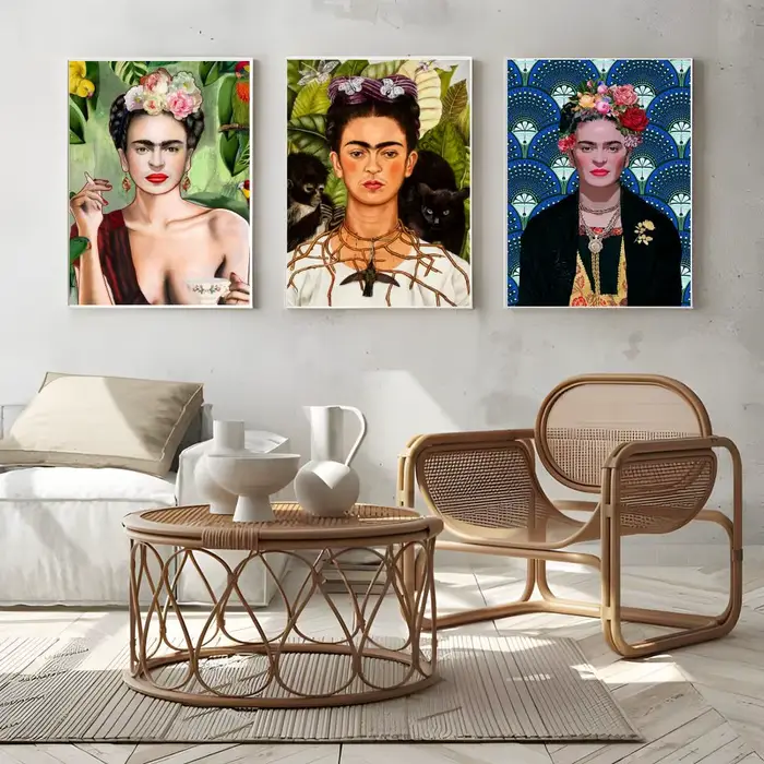 Affiche murale moderne sur toile avec calligraphie et peinture de l'artiste F-Frida Kahlo