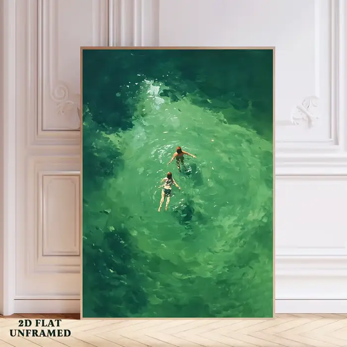 Peinture sur toile sur le thème de la plage et de l'été : Affiche décorative bleu-vert frais pour salon et chambre à coucher - Sans cadre