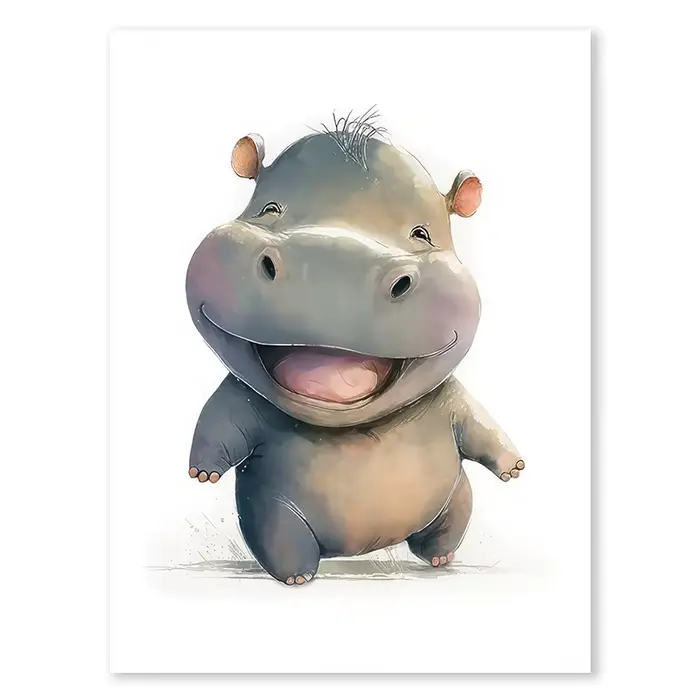 Affiche d'animaux de la Jungle de dessin animé, mignon, éléphant, Lion, hippopotame, peinture sur to