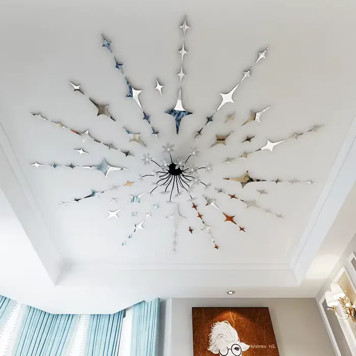 Autocollants muraux miroir 3d 56 pièces, sparadrap muraux étoiles, décoration de maison, pour chambre d'enfants, décoration murale de salon