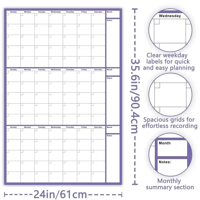 Calendrier mural effaçable à sec non daté