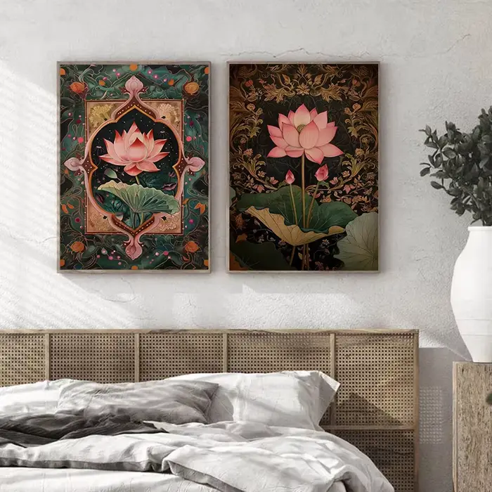 Affiches rétro modernes classiques de fleurs de Lotus rose