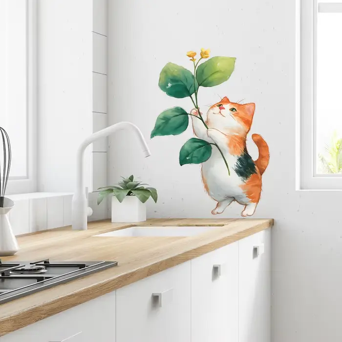 Autocollant Mural chaton malheureux peint