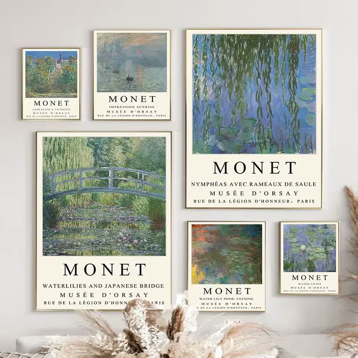 Affiche vintage de paysage abstrait de montagne et de rivière de Claude Monet