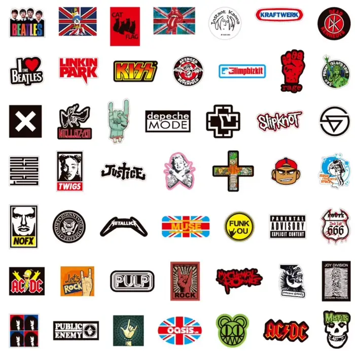 100 autocollants de groupe de rock and roll