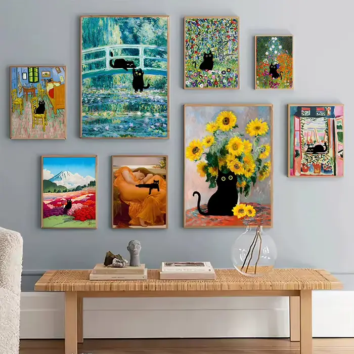 Peinture sur toile de chat noir drôle sans cadre