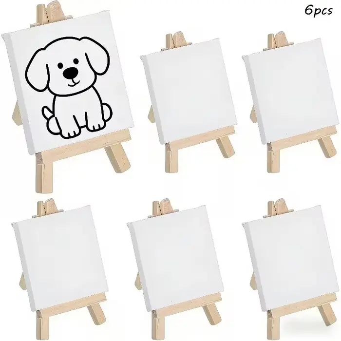 Lot de 6/12 mini toiles et chevalets – Chevalet en bois blanc apprêté