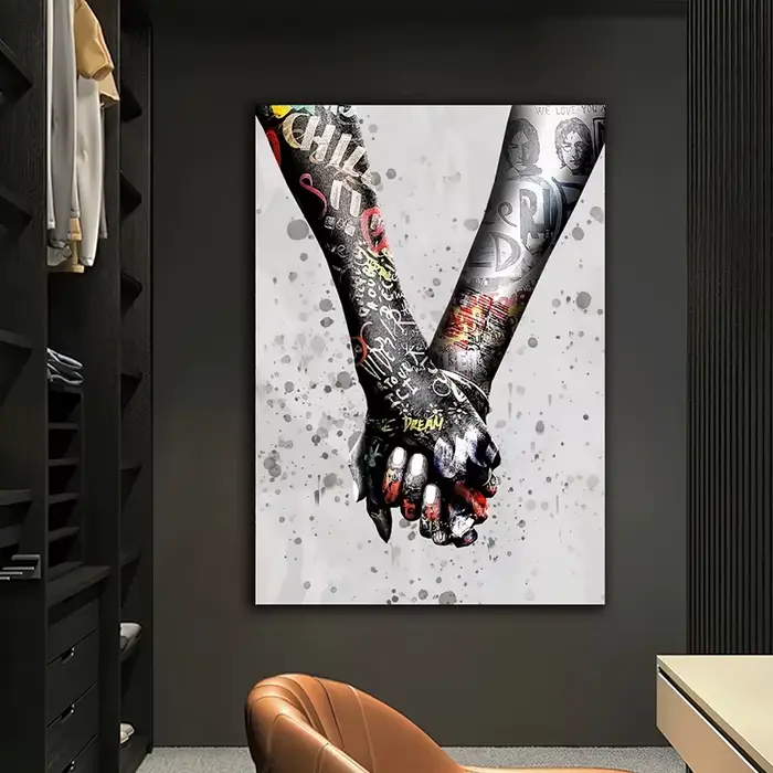 Affiche de toile de graffiti de couples d'amour tenant les mains