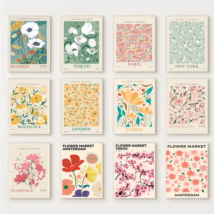 Affiche Murale Abstraite de Fleurs du Marché Floral de Paris et de New York